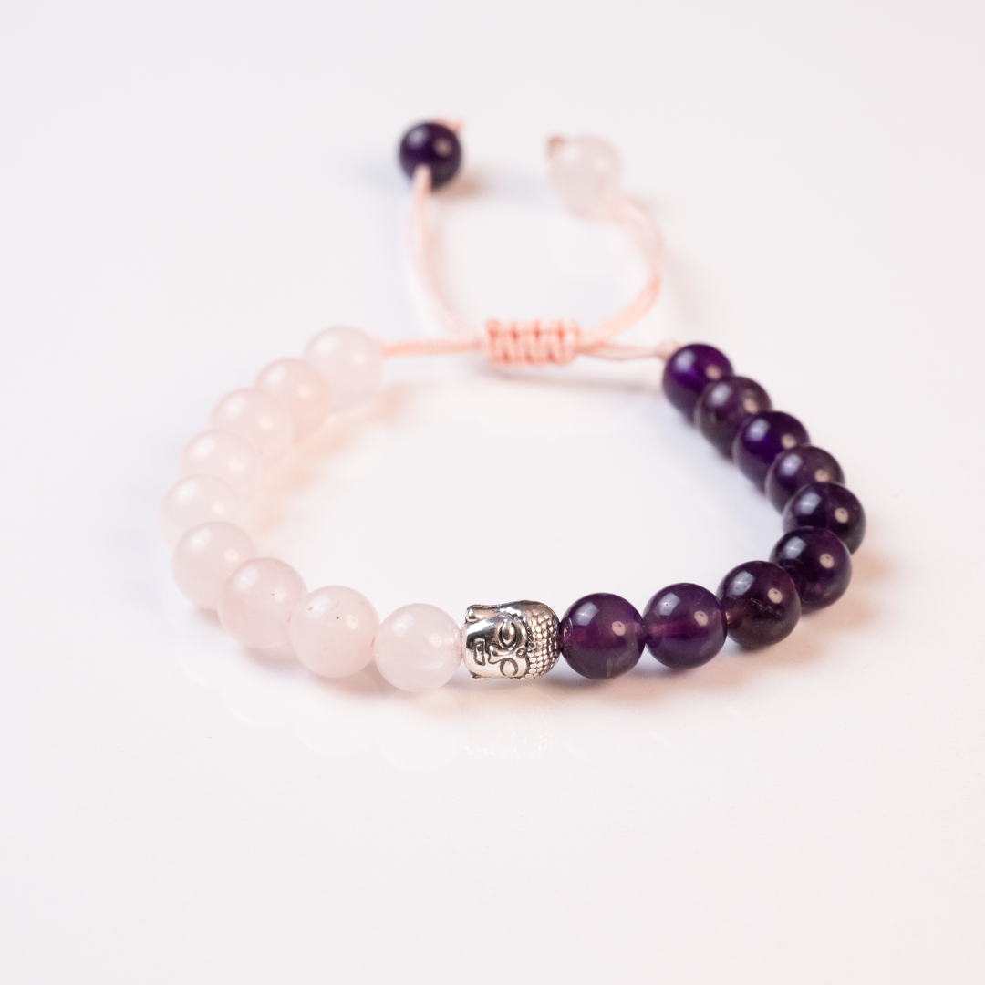Brazalete Refugio Cuarzo Rosa y Amatista