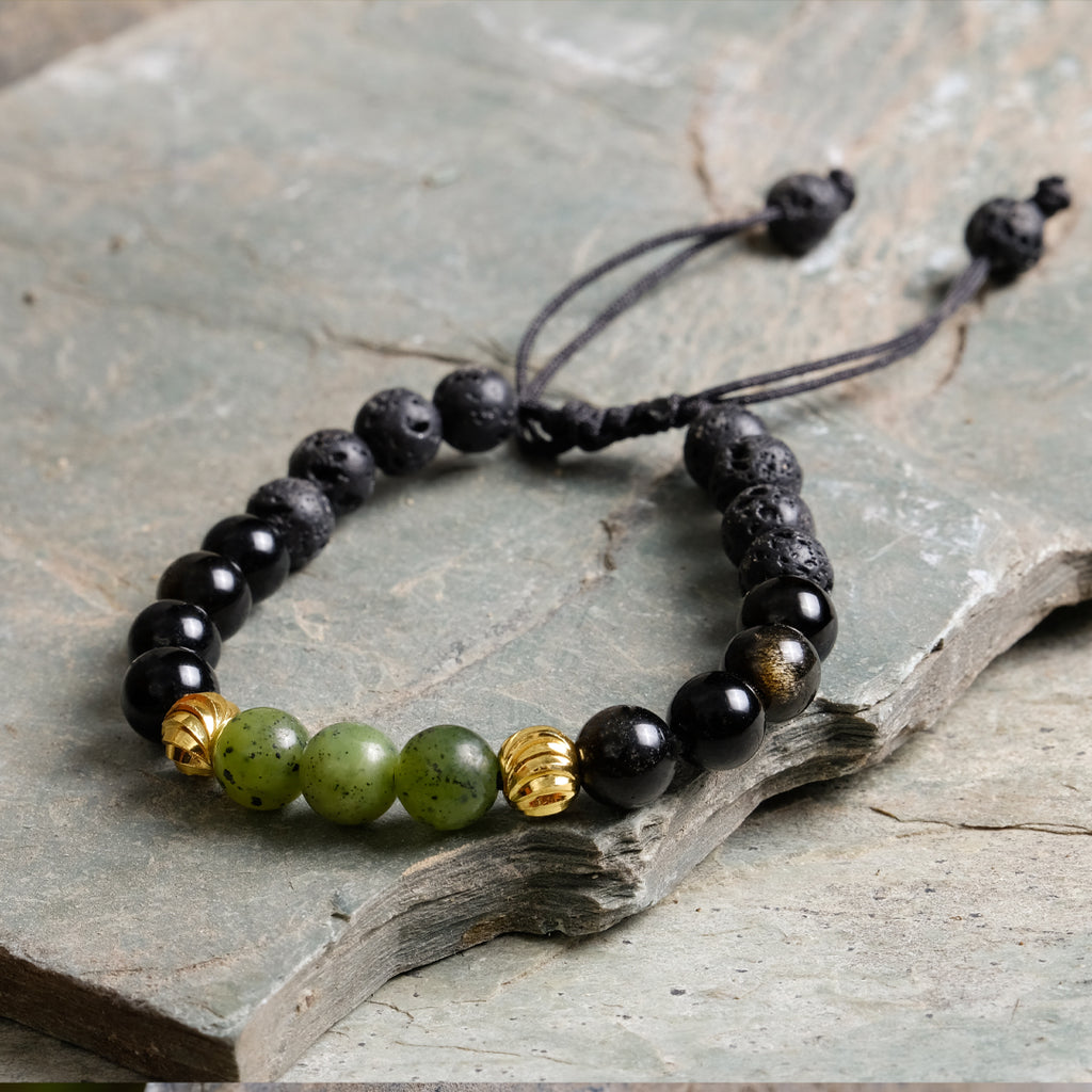 Energía Protectora – Obsidiana Negra, Jaspe Africano y Piedra Volcánica