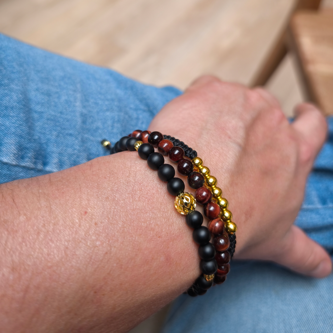 Poder y Abundancia Suprema – Ónix, Jaspe Rojo y Cuentas Doradas